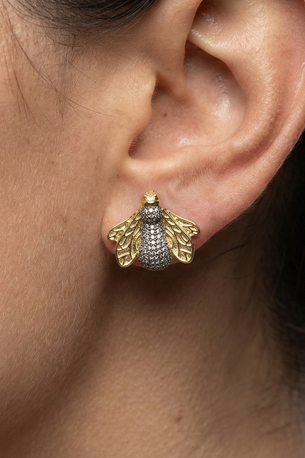 14K Altın Kaplama Arı Figürlü Küpe 3