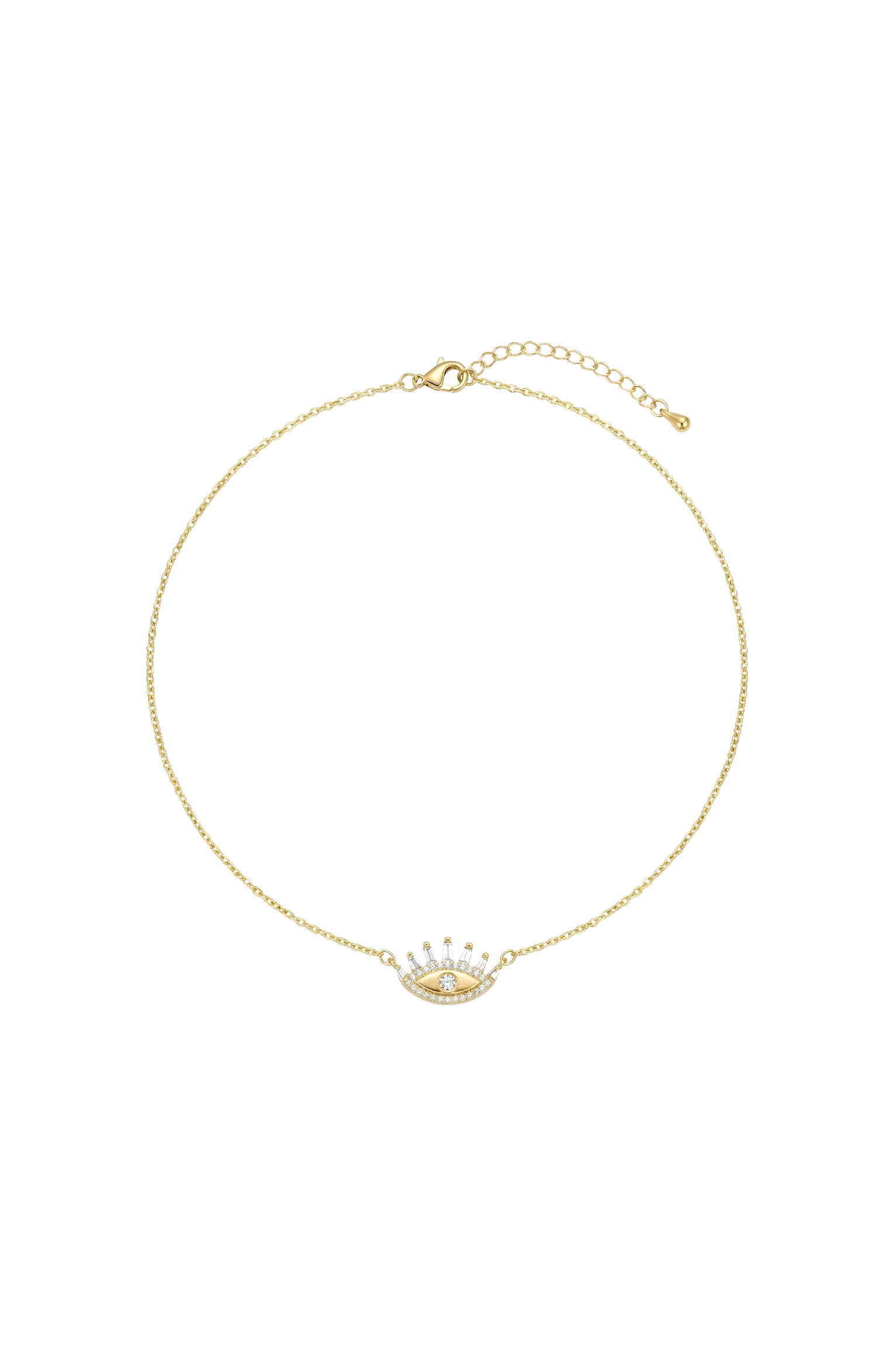 14K Altın Kaplama Baget ve Zirkon Taşlı Göz Kolye 1