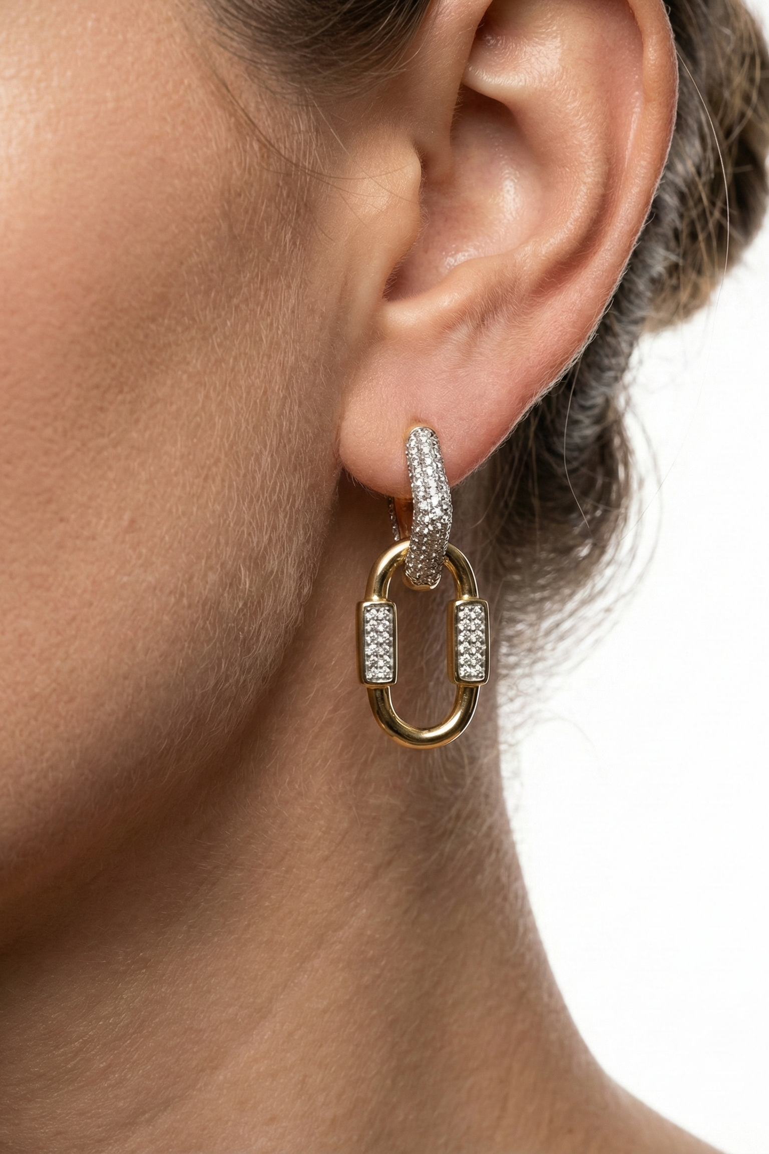 14K Altın Kaplama Çift Halka Taşlı Sallantılı Küpe 3