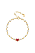 14K Altın Kaplama Kırmızı Zirkon Taşlı Kalp Bileklik 1