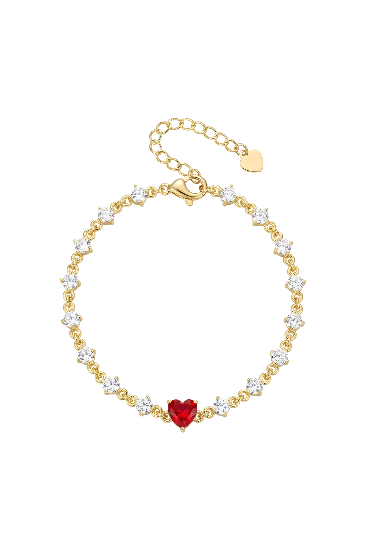 14K Altın Kaplama Kırmızı Zirkon Taşlı Kalp Bileklik 1