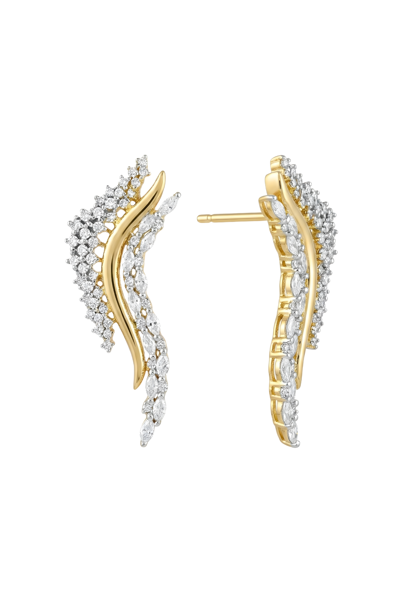 14K Altın Kaplama Kıvrımlı Tüy Tasarım Küpe 1