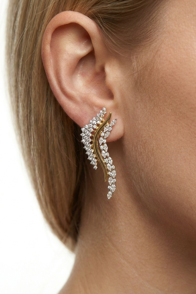 14K Altın Kaplama Kıvrımlı Tüy Tasarım Küpe 1