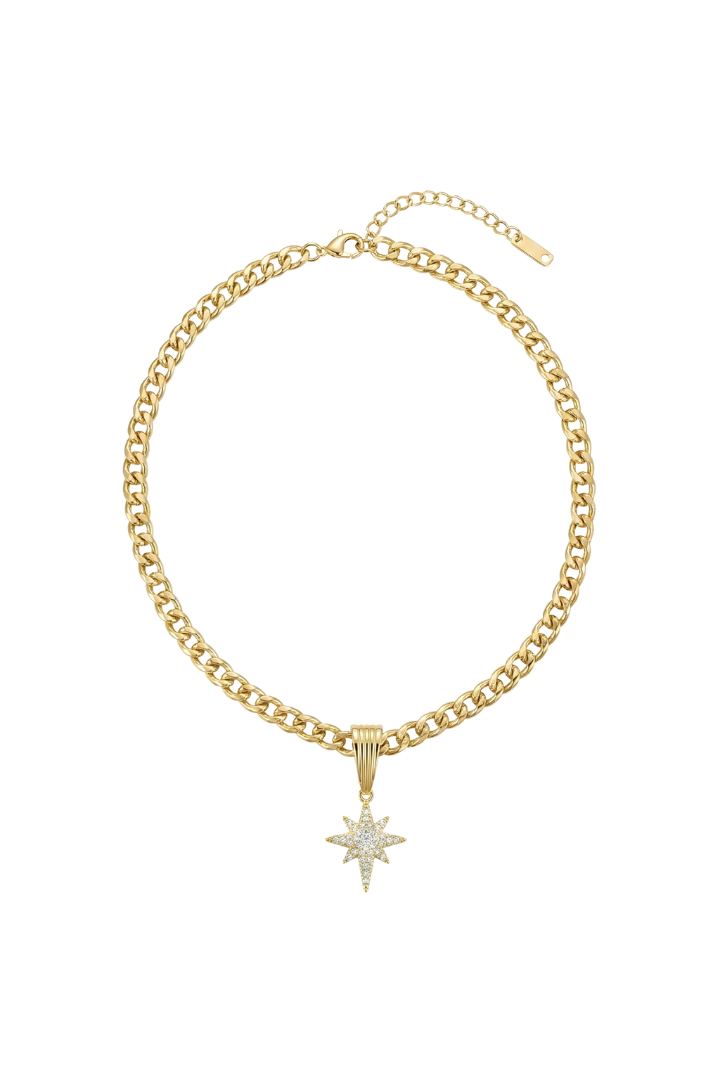 14K Altın Kaplama Kuzey Yıldızı Uçlu Gurmet Zincir Kolye 1