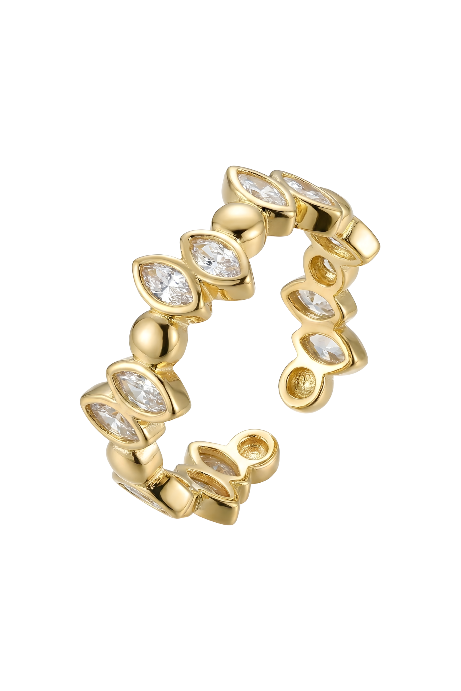 14K Altın Kaplama Markiz Kesim Zirkon Taşlı Yüzük 1