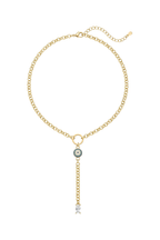 14K Altın Kaplama Nazar Boncuklu ve Baget Taşlı Y-Model Kolye 1