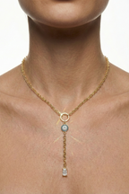 14K Altın Kaplama Nazar Boncuklu ve Baget Taşlı Y-Model Kolye 2