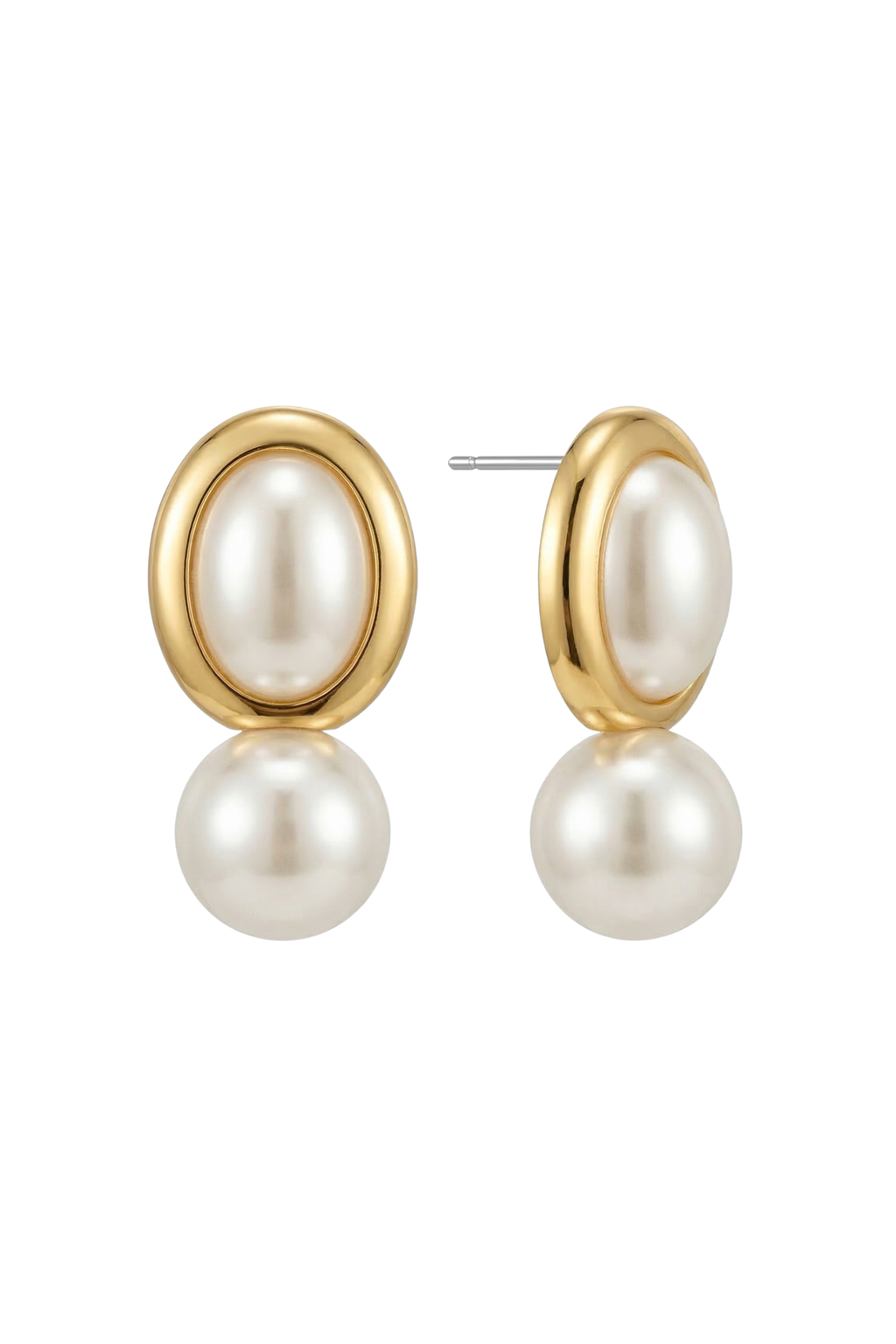 14K Altın Kaplama Oval Çift İncili Küpe 1