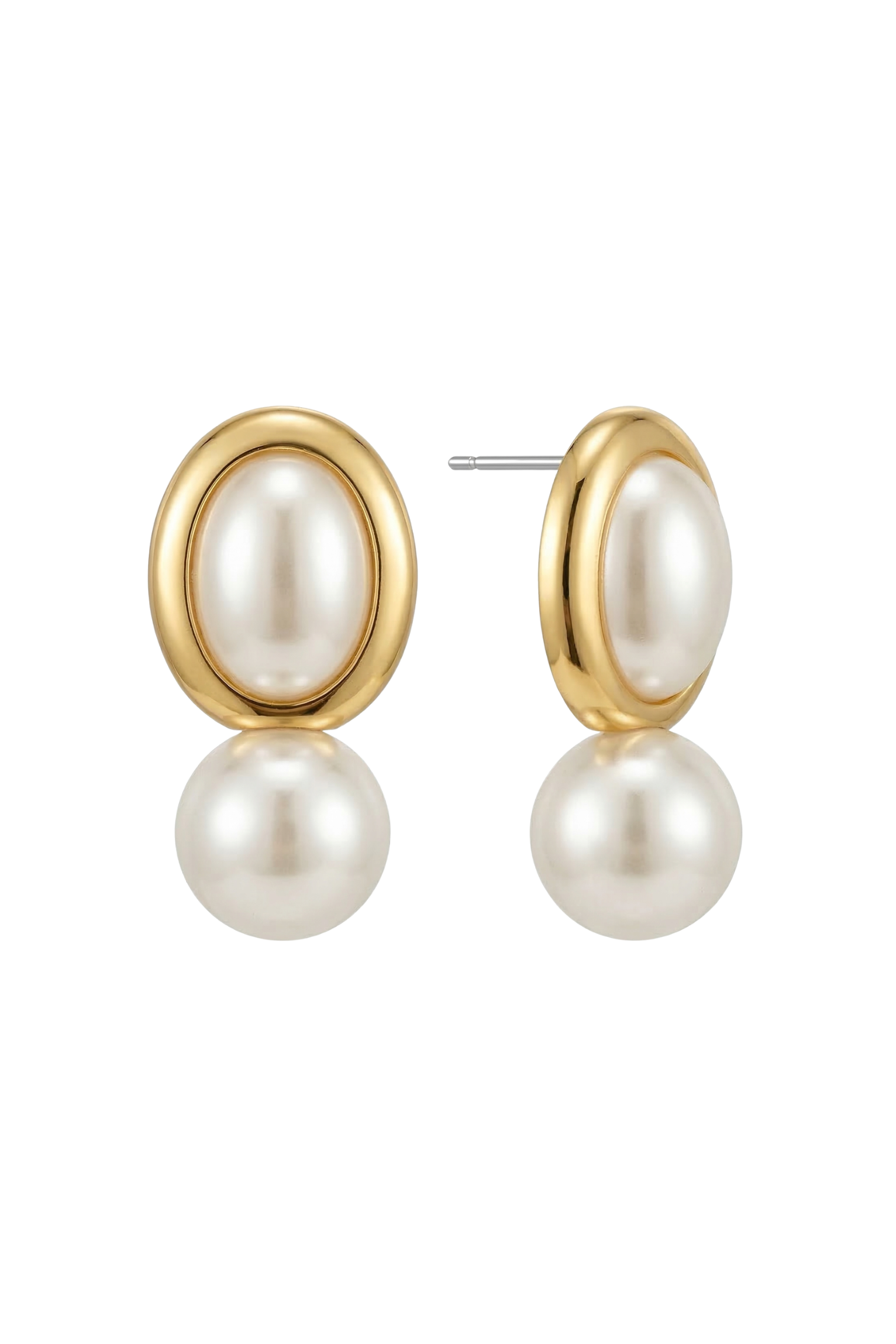 14K Altın Kaplama Oval Çift İncili Küpe 1