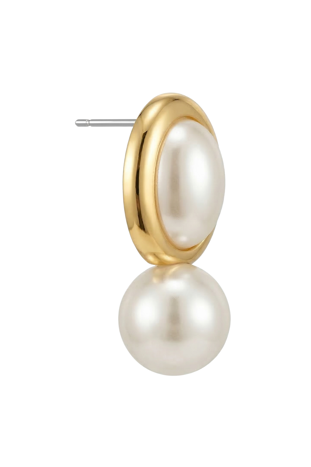 14K Altın Kaplama Oval Çift İncili Küpe 3