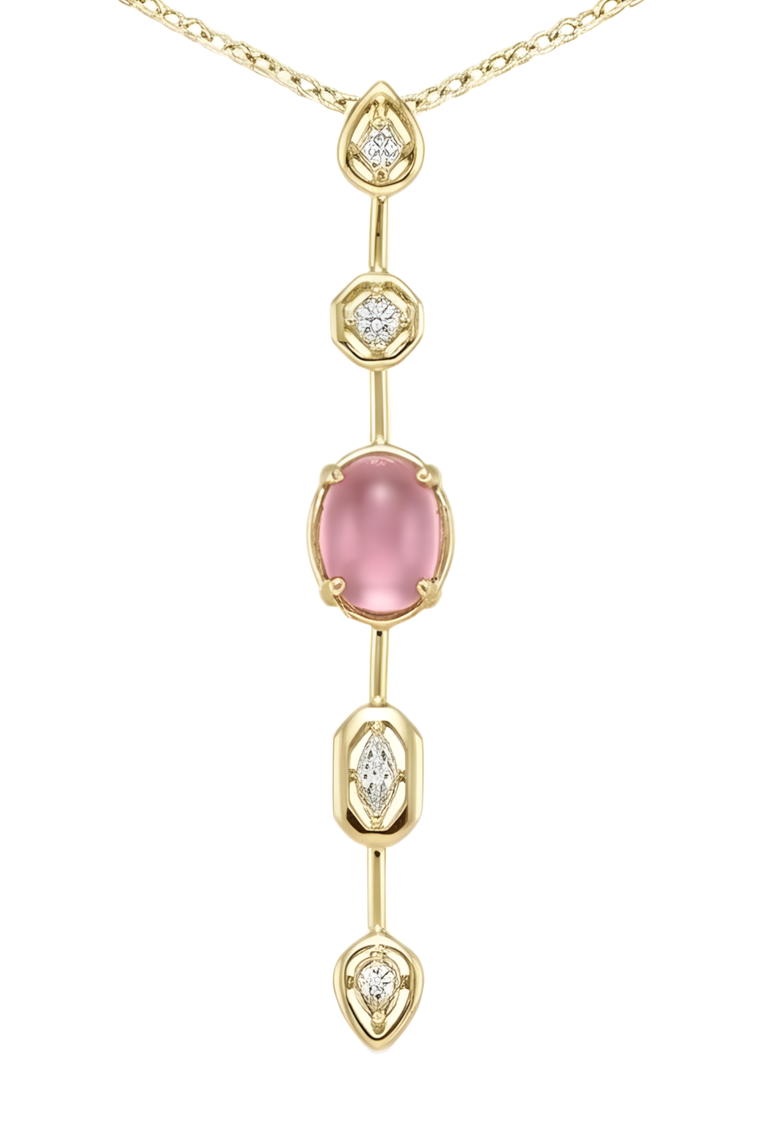14K Altın Kaplama Pembe Taşlı Zirkon Detaylı Kolye 3
