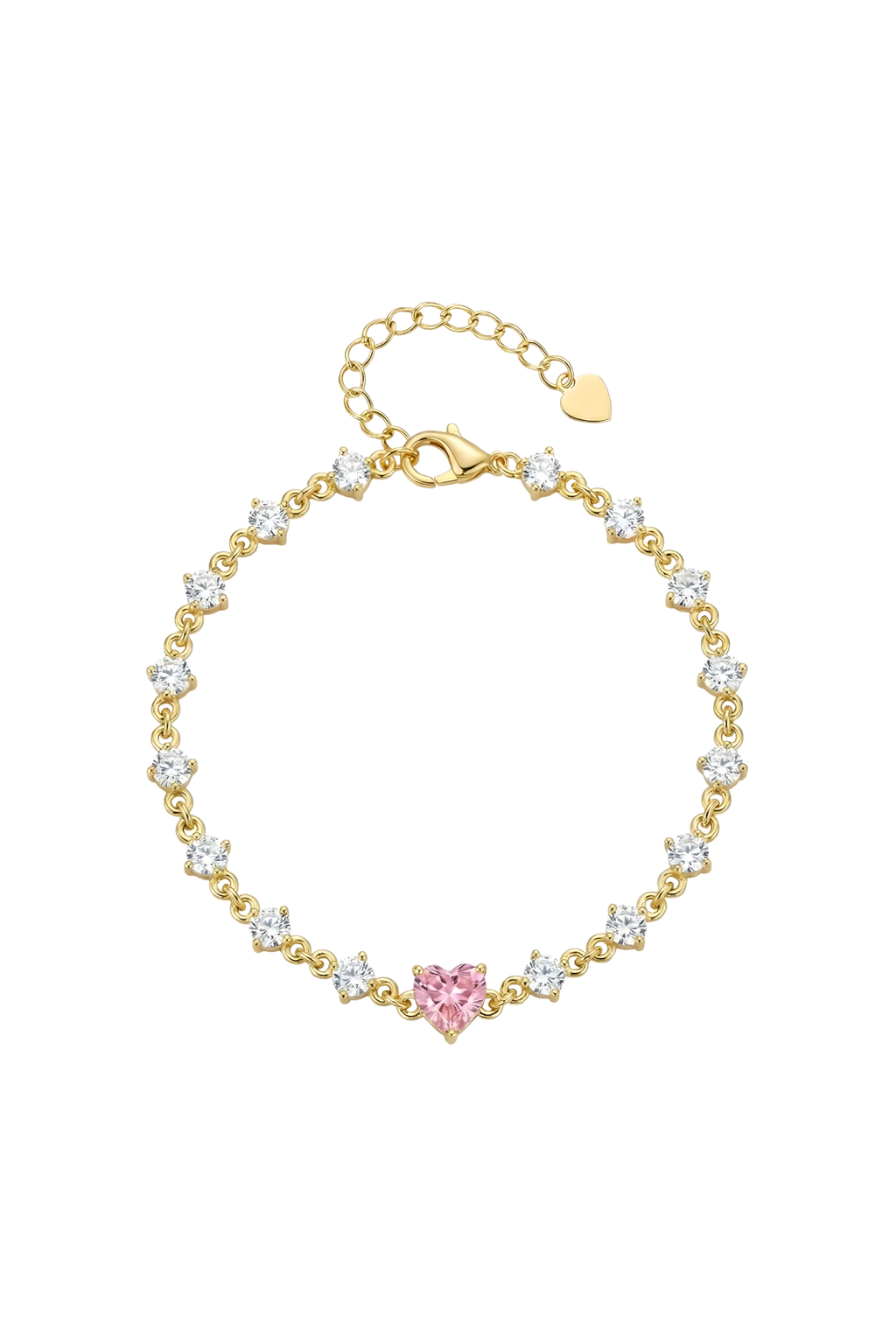 14K Altın Kaplama Pembe Zirkon Taşlı Kalp Bileklik 1