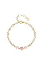 14K Altın Kaplama Pembe Zirkon Taşlı Kalp Bileklik 1