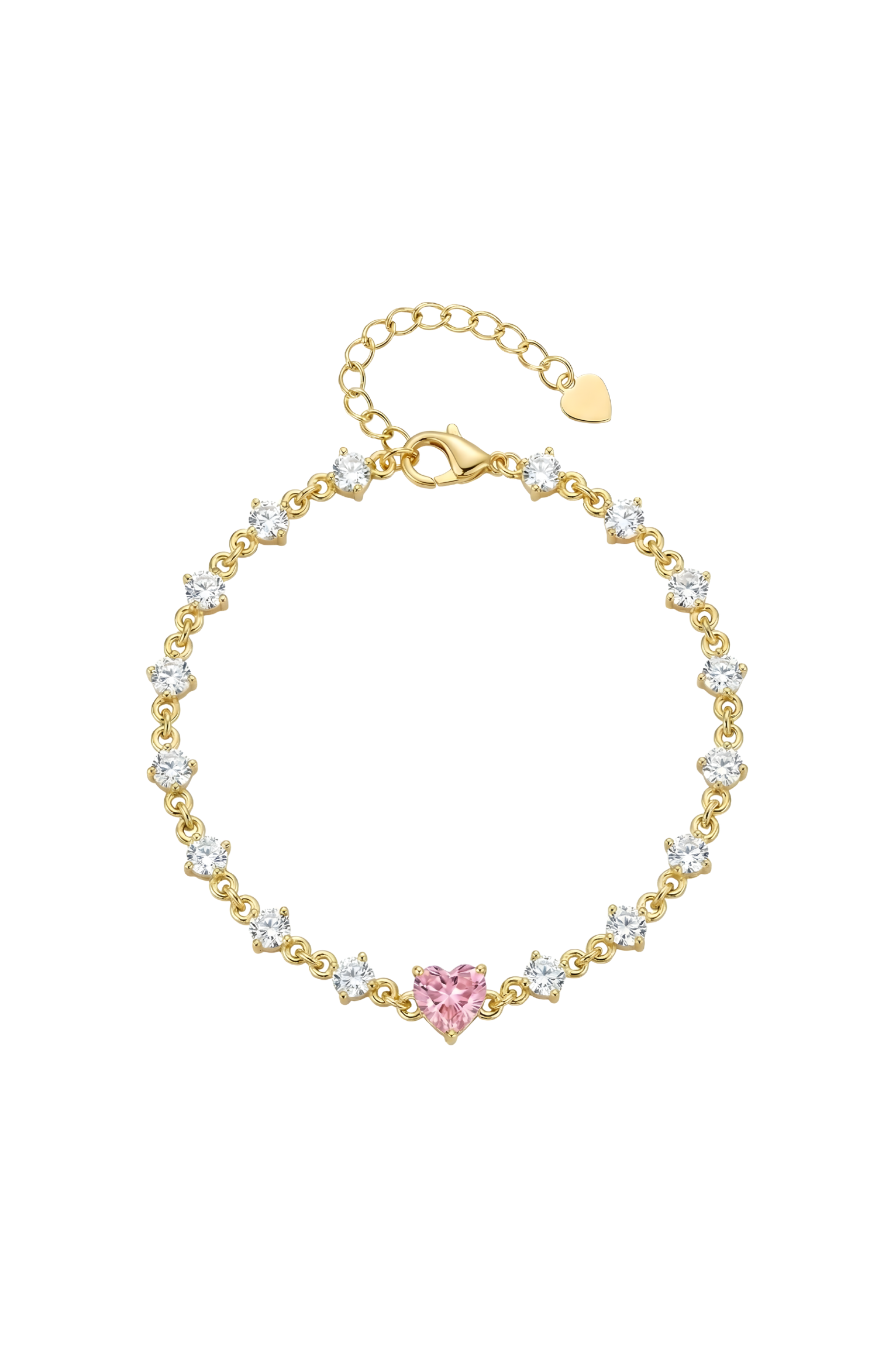 14K Altın Kaplama Pembe Zirkon Taşlı Kalp Bileklik 1