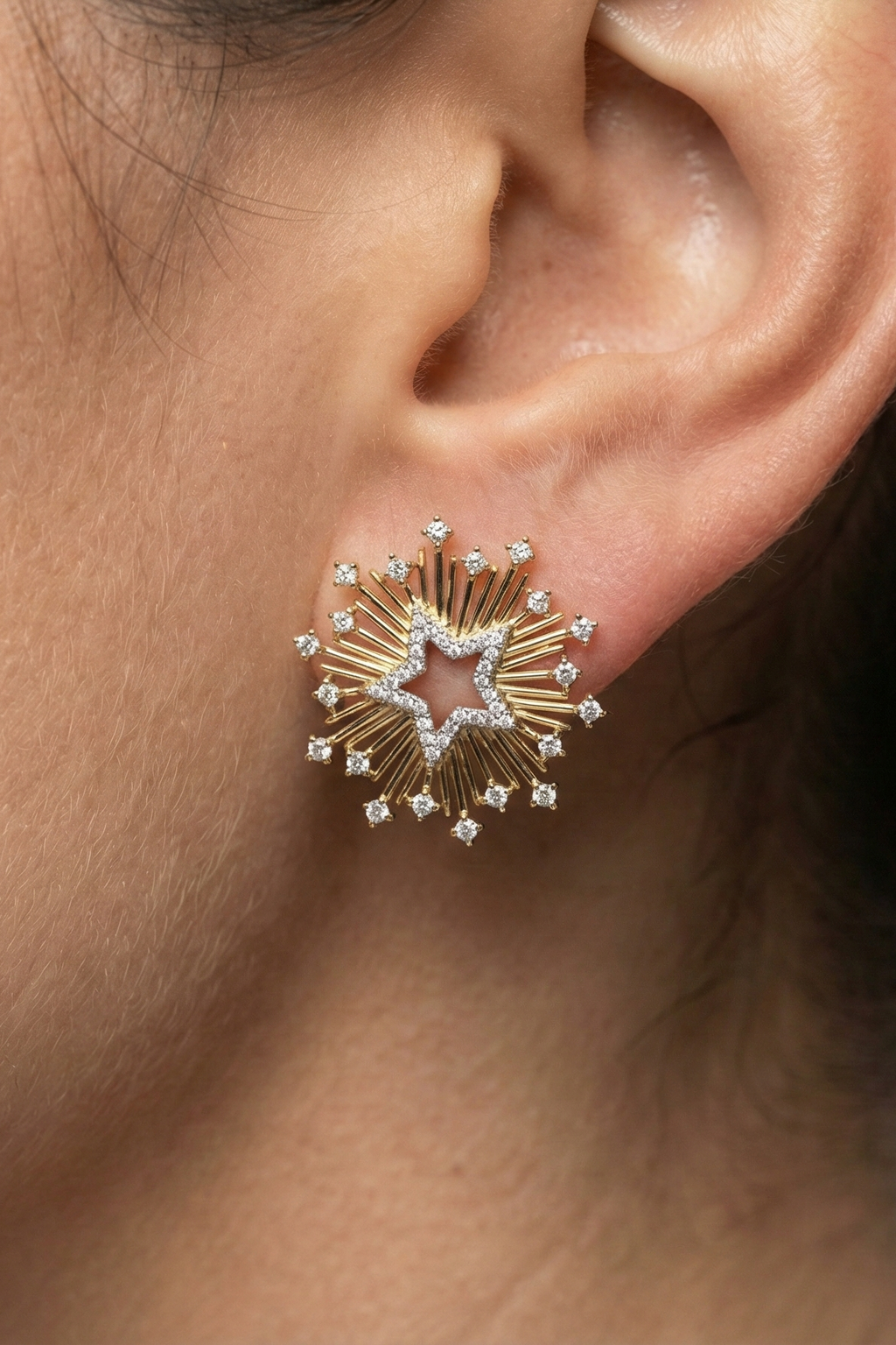 14K Altın Kaplama Starburst Yıldız Küpe 2