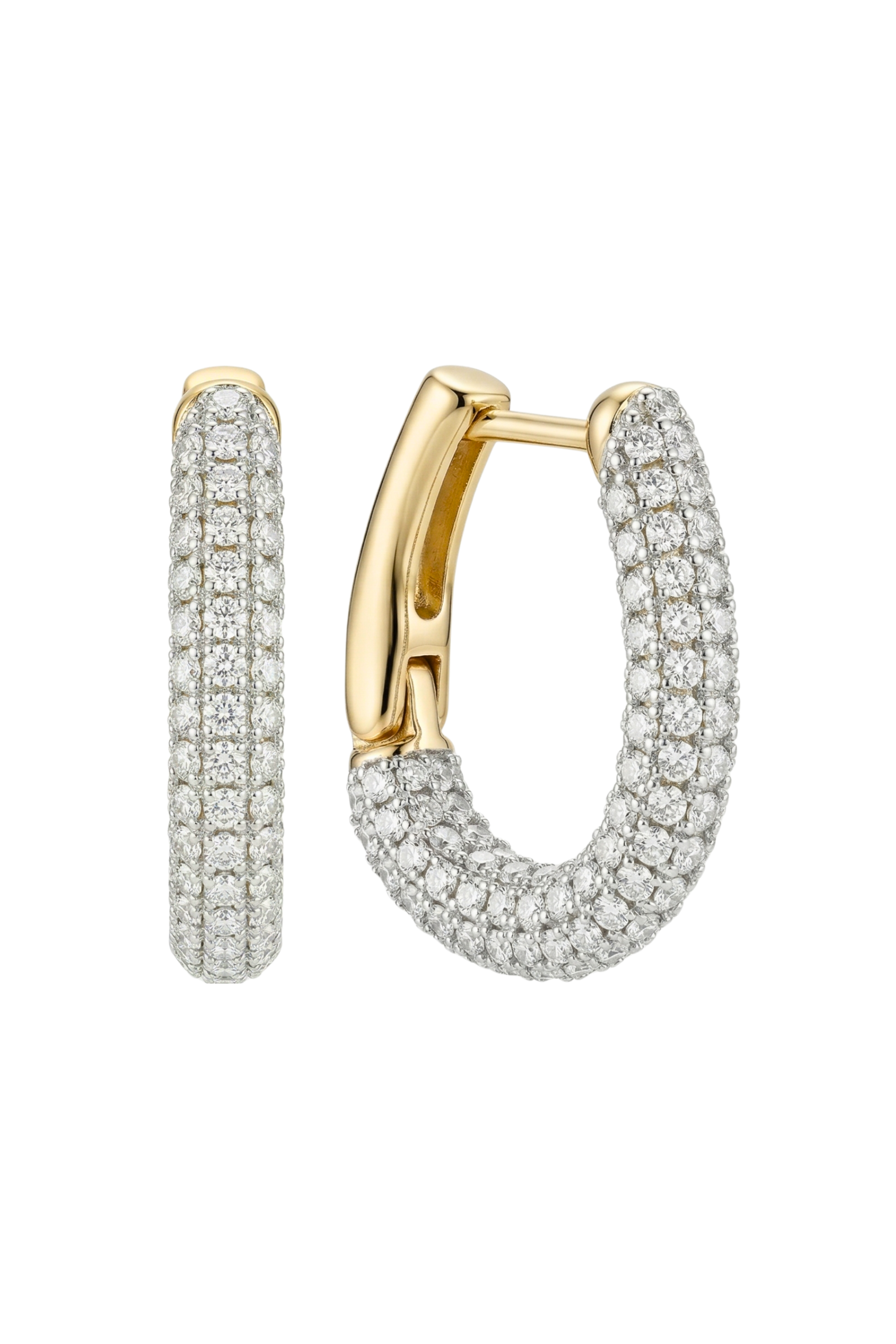 14K Altın Kaplama Tam Tur Taşlı Oval Halka Küpe 6