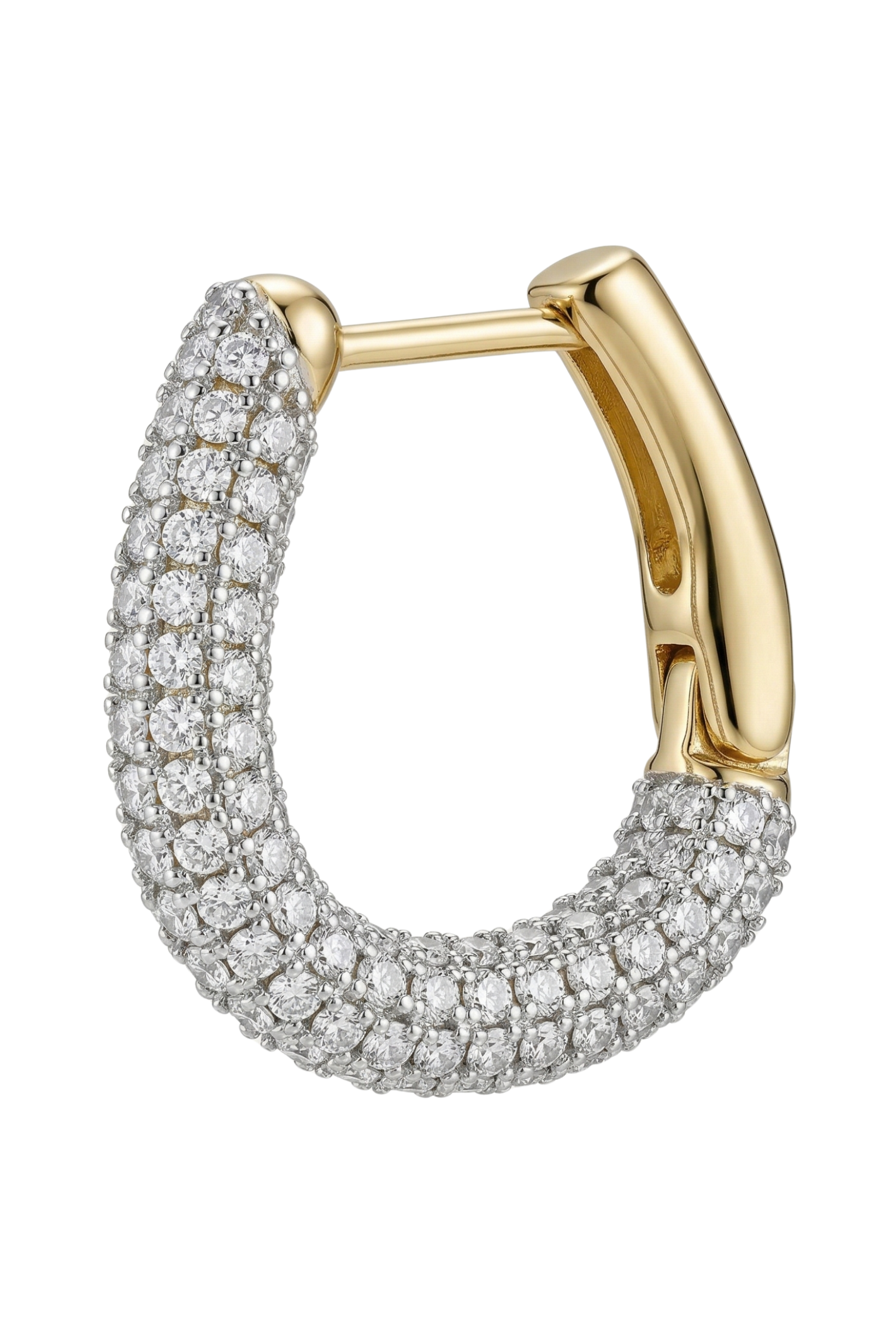 14K Altın Kaplama Tam Tur Taşlı Oval Halka Küpe 7