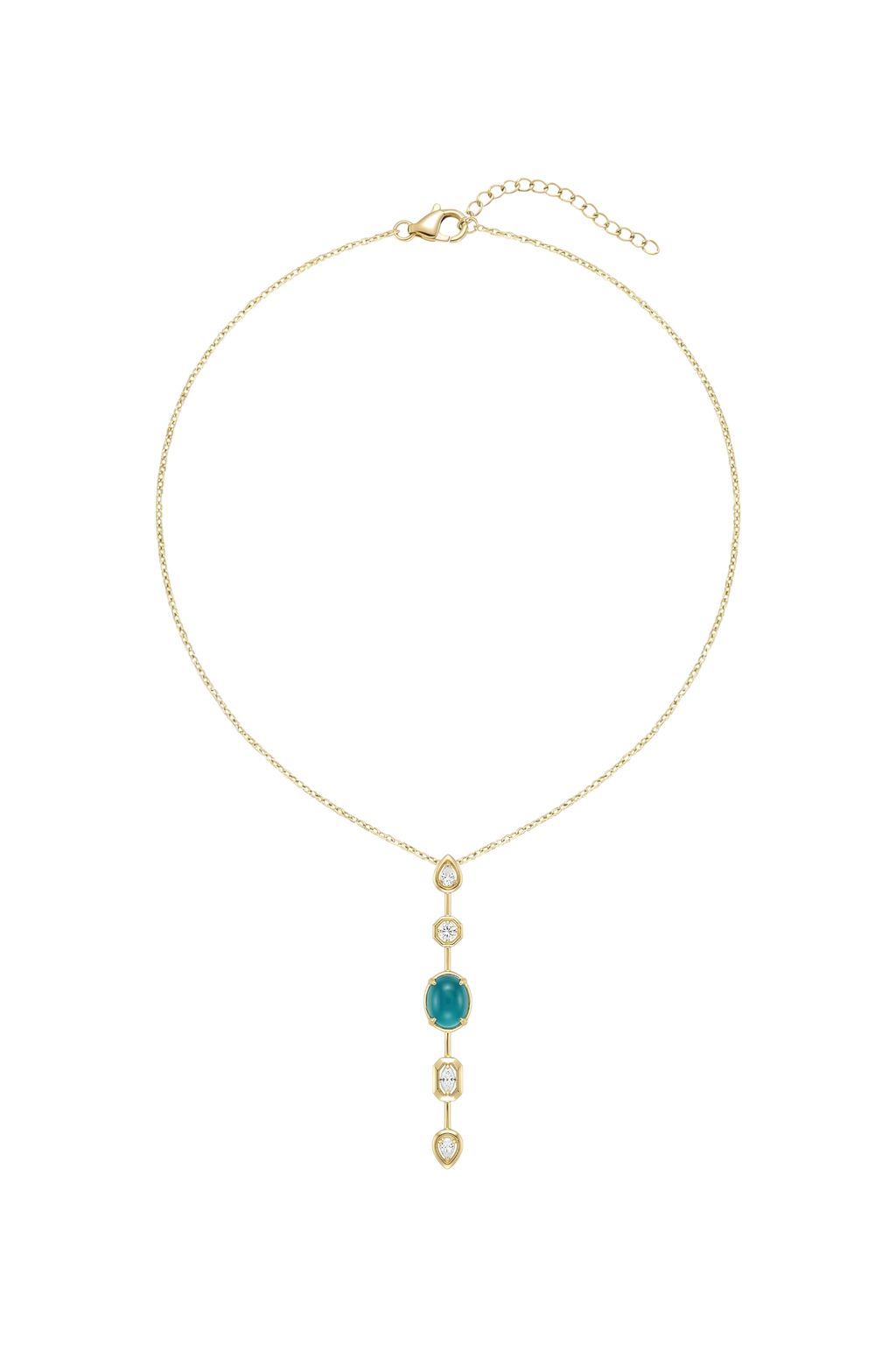 14K Altın Kaplama Turkuaz Taşlı Zirkon Detaylı Kolye 1