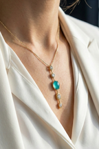 14K Altın Kaplama Turkuaz Taşlı Zirkon Detaylı Kolye 3