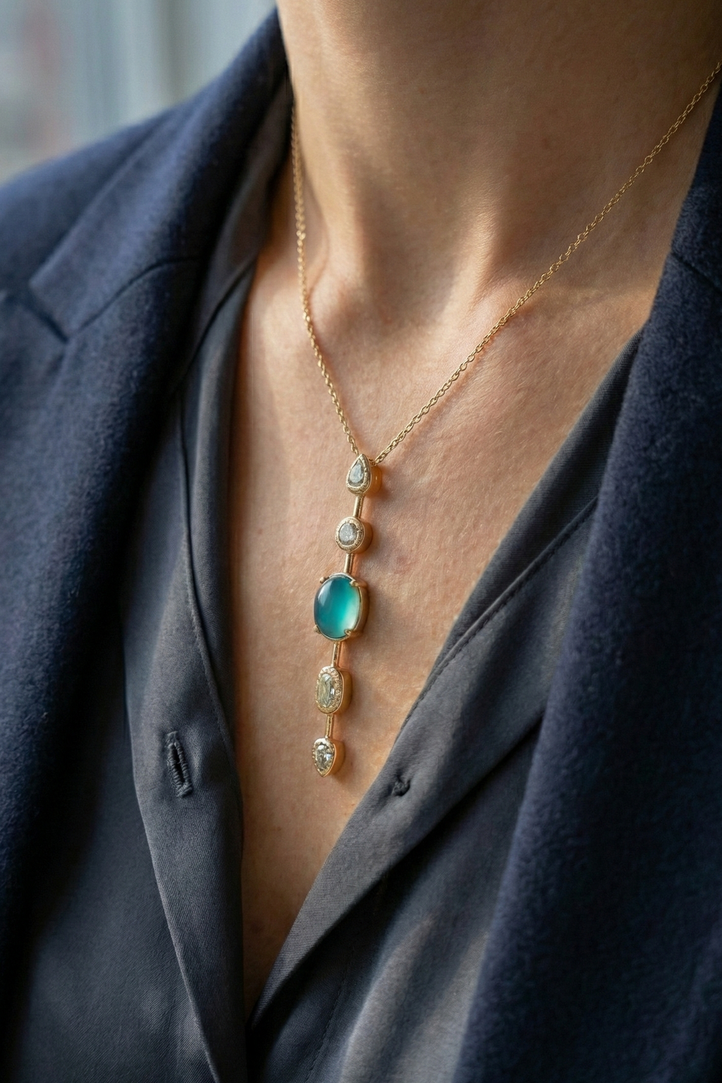 14K Altın Kaplama Turkuaz Taşlı Zirkon Detaylı Kolye 4