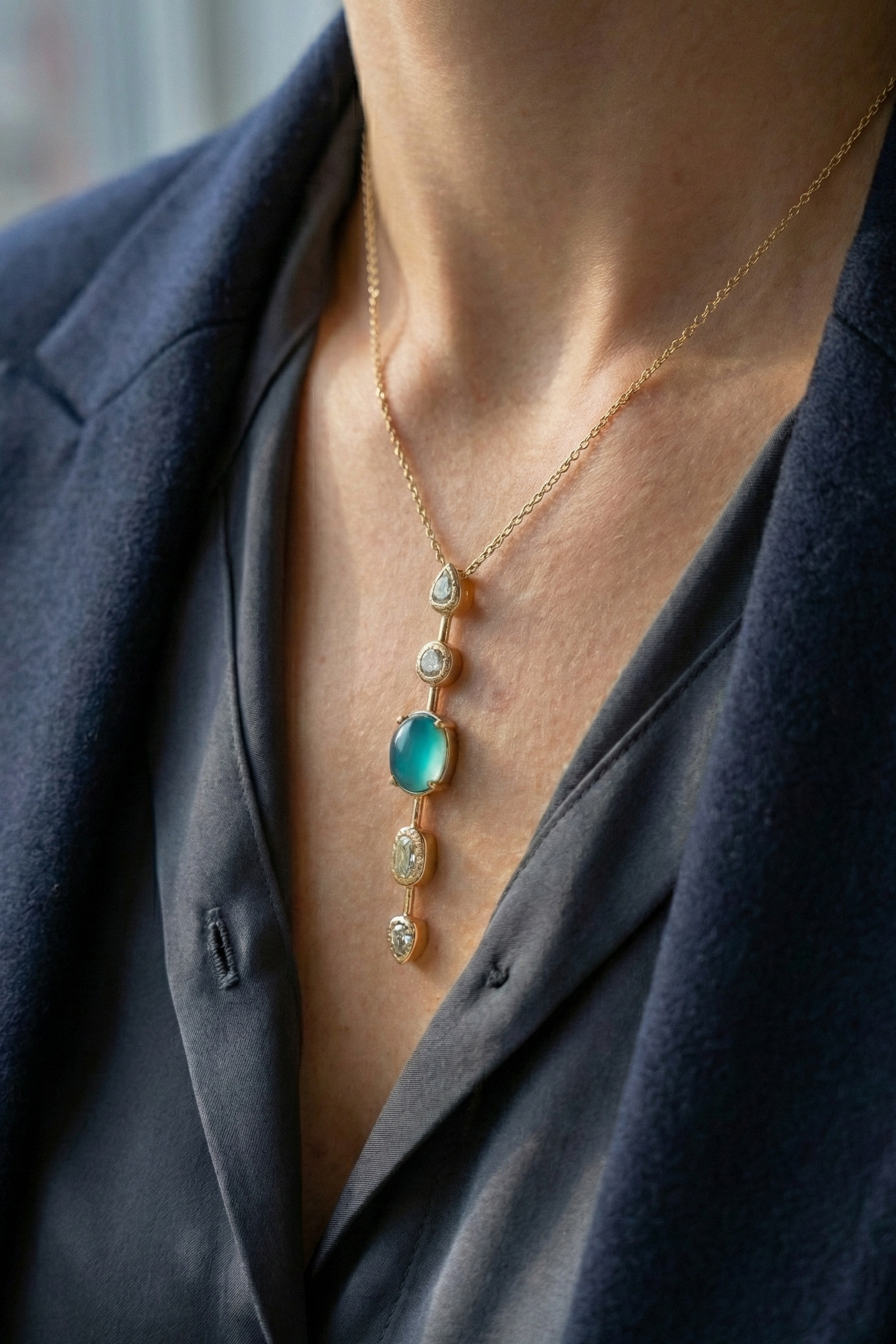 14K Altın Kaplama Turkuaz Taşlı Zirkon Detaylı Kolye 4