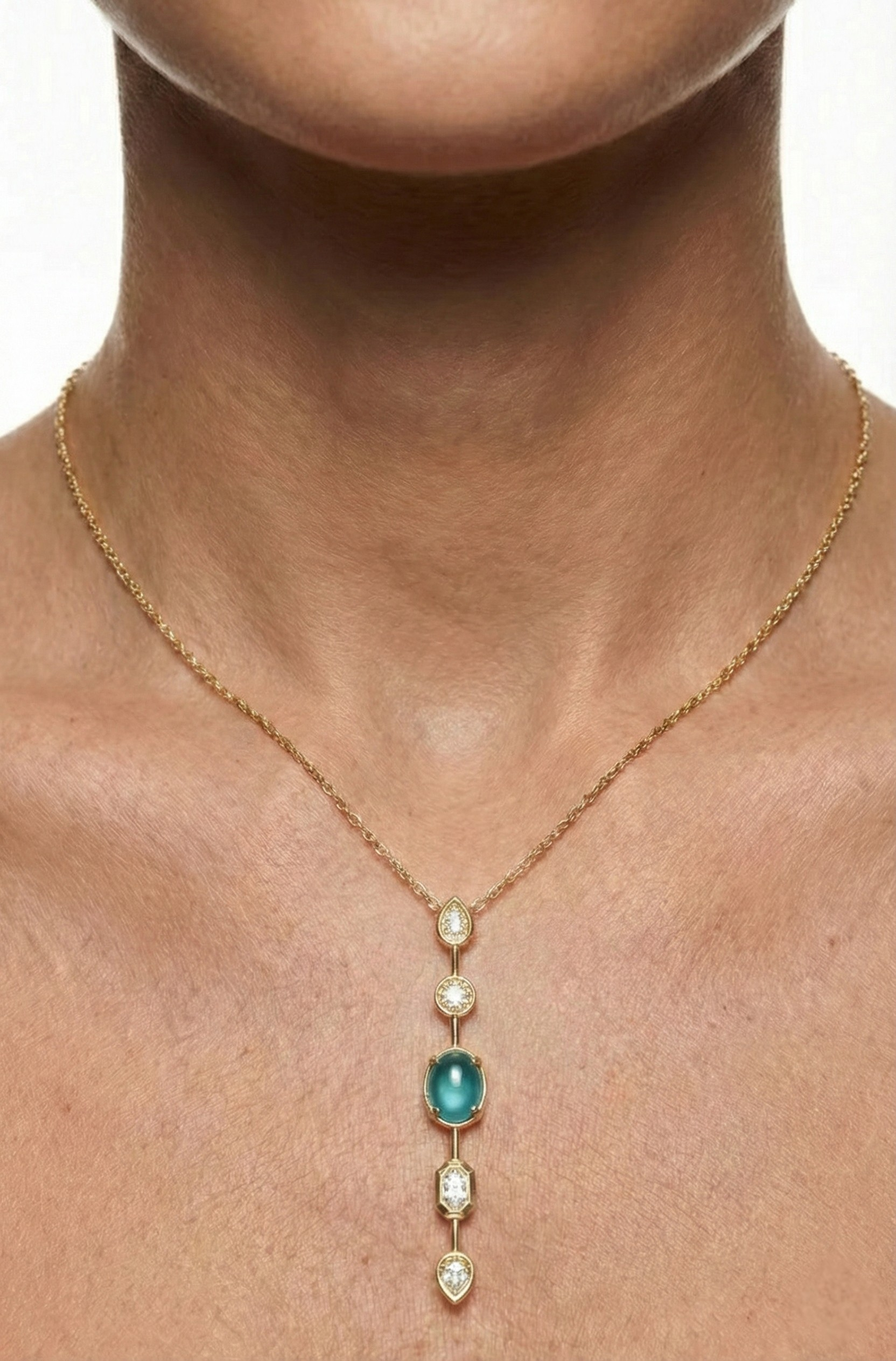 14K Altın Kaplama Turkuaz Taşlı Zirkon Detaylı Kolye 5