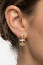 14K Altın Kaplama Üç Sıra Baget Taşlı Halka Küpe 2