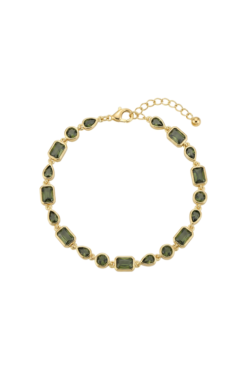 14K Altın Kaplama Yeşil Baget ve Damla Taşlı Su Yolu Bileklik 1