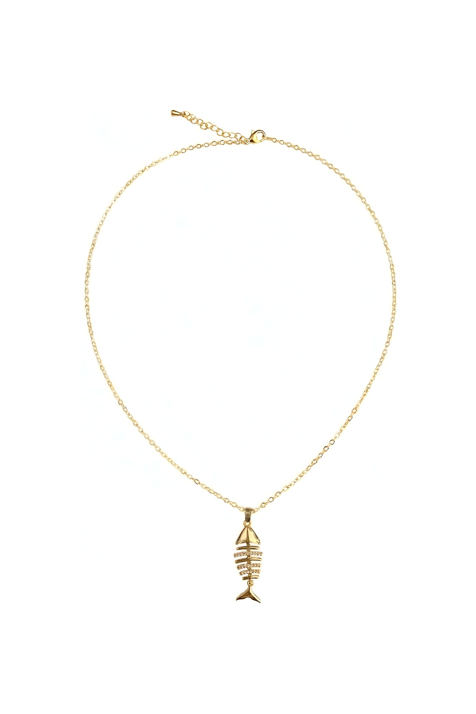 14K Altın Kaplama Zirkon Taşlı Balık Kılçığı Kolye 2