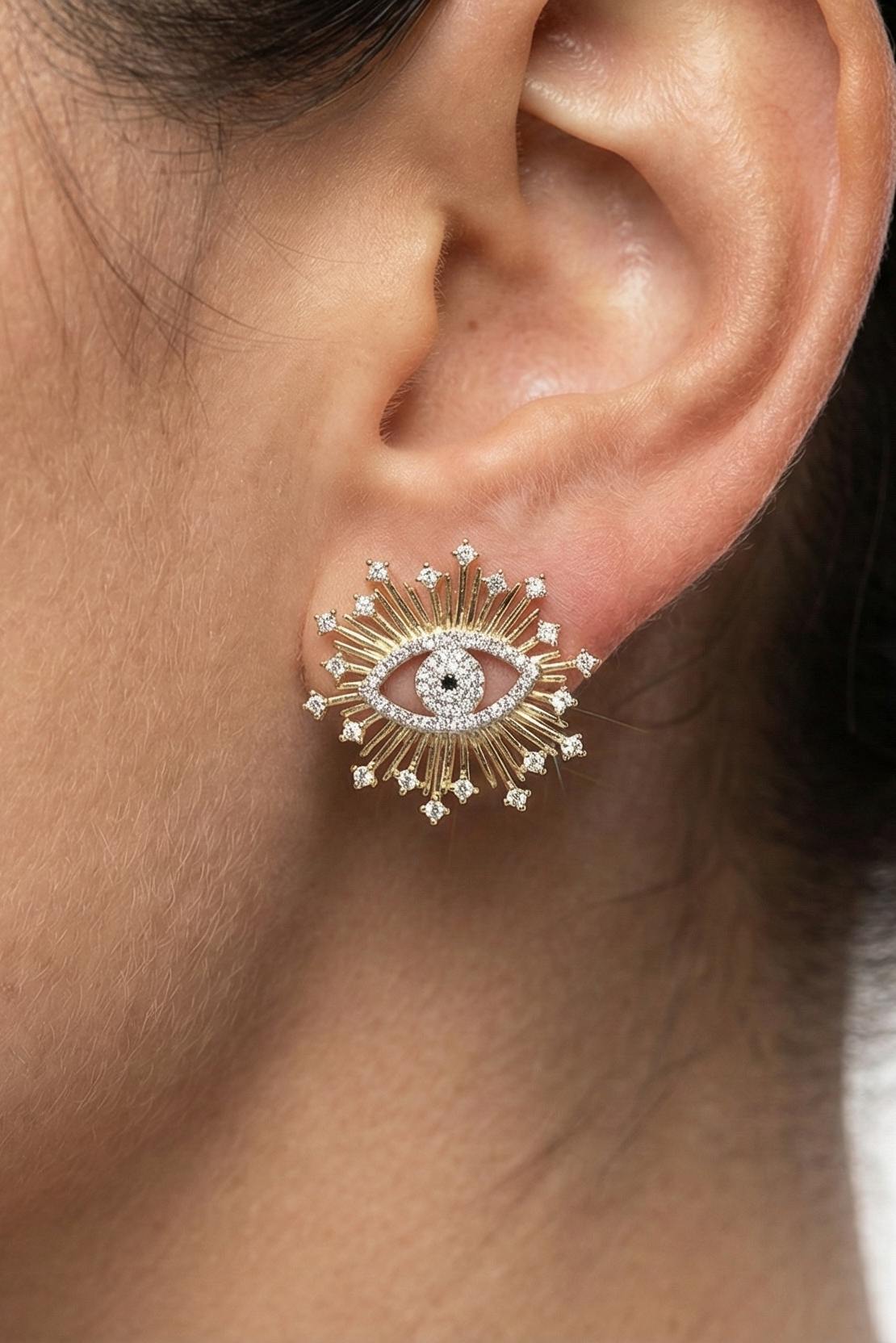 14K Altın Kaplama Zirkon Taşlı Göz Küpe 2