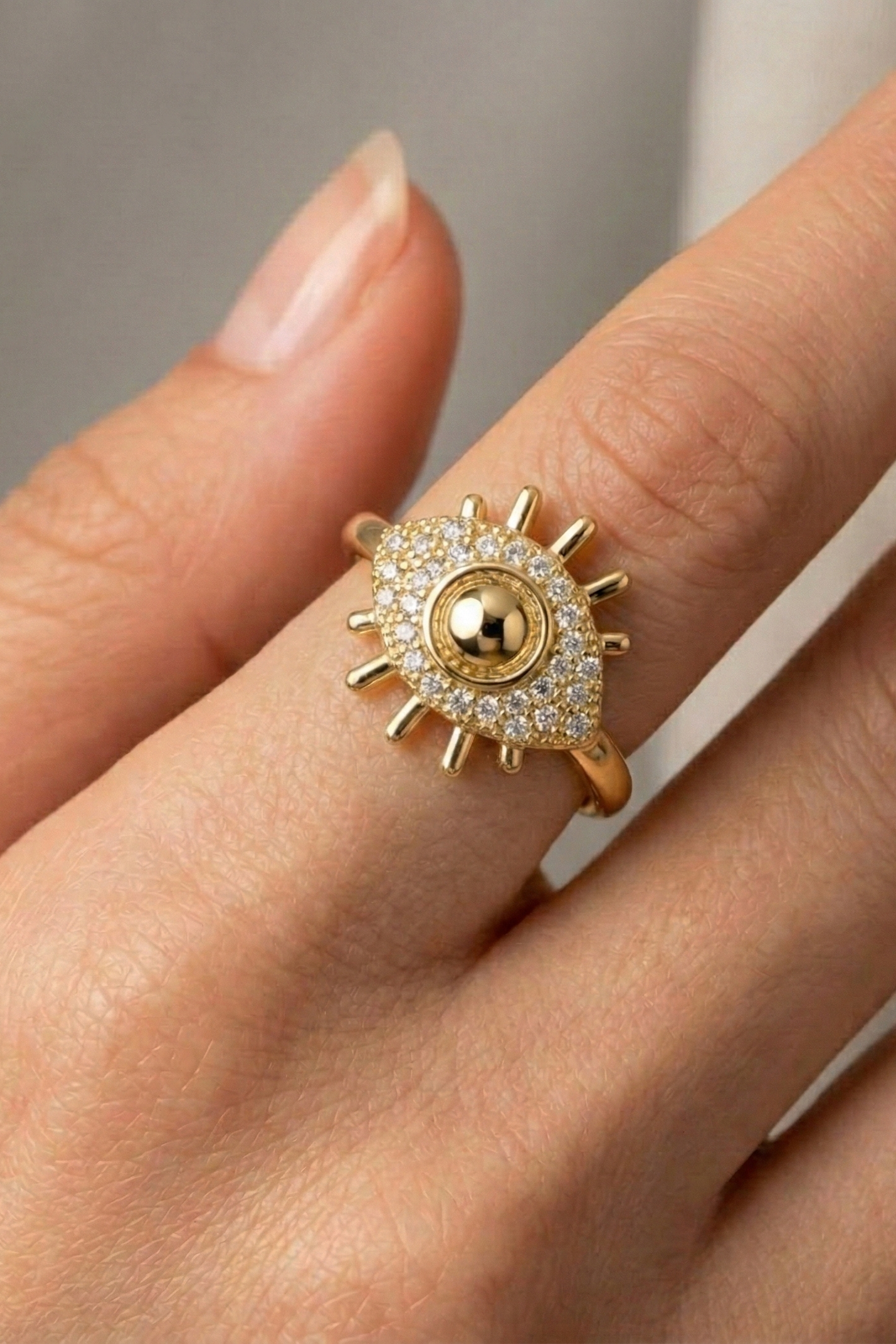 14K Altın Kaplama Zirkon Taşlı Kirpikli Göz Yüzük 2