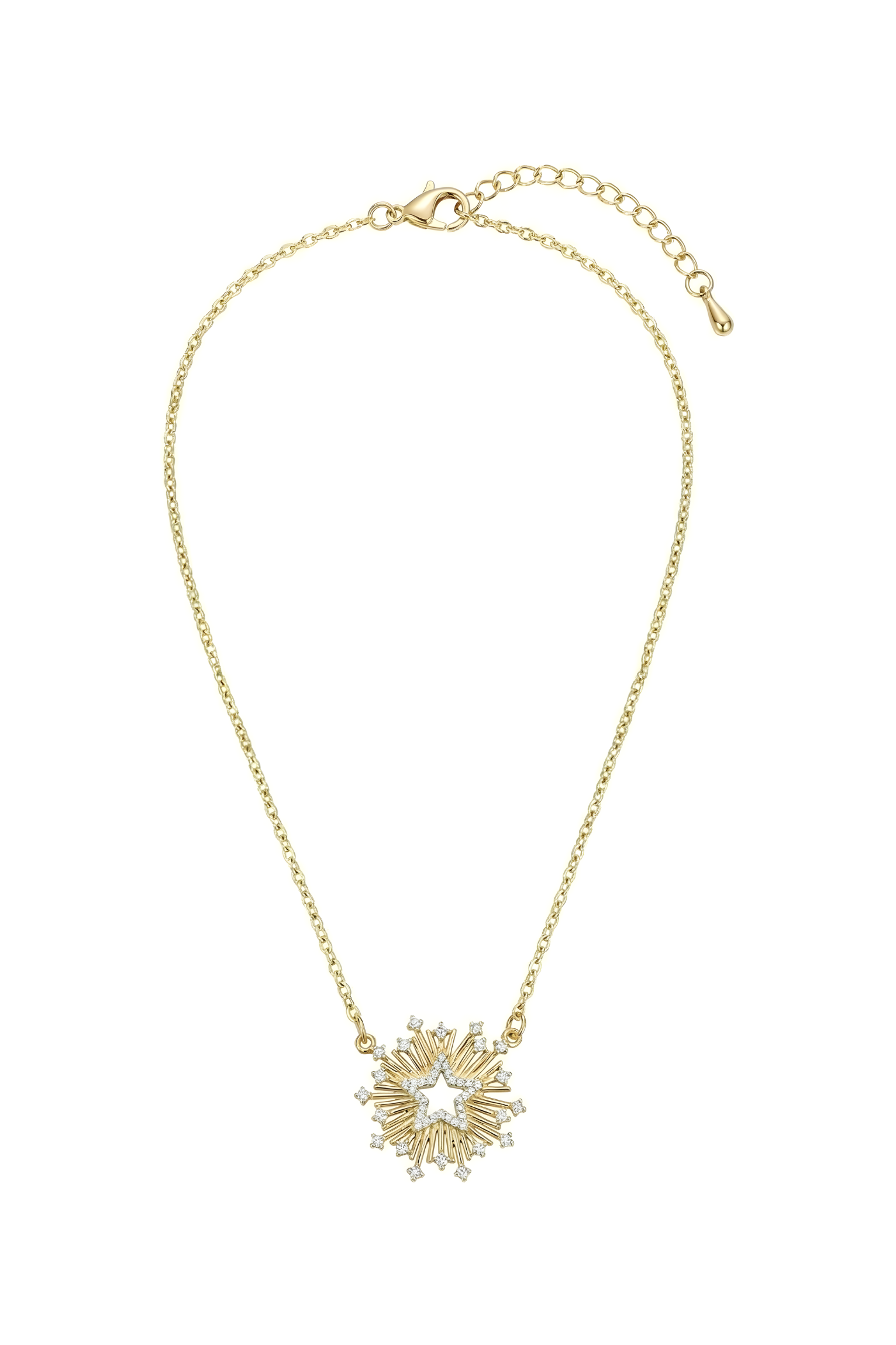 14K Altın Kaplama Zirkon Taşlı Starburst Yıldız Kolye 1