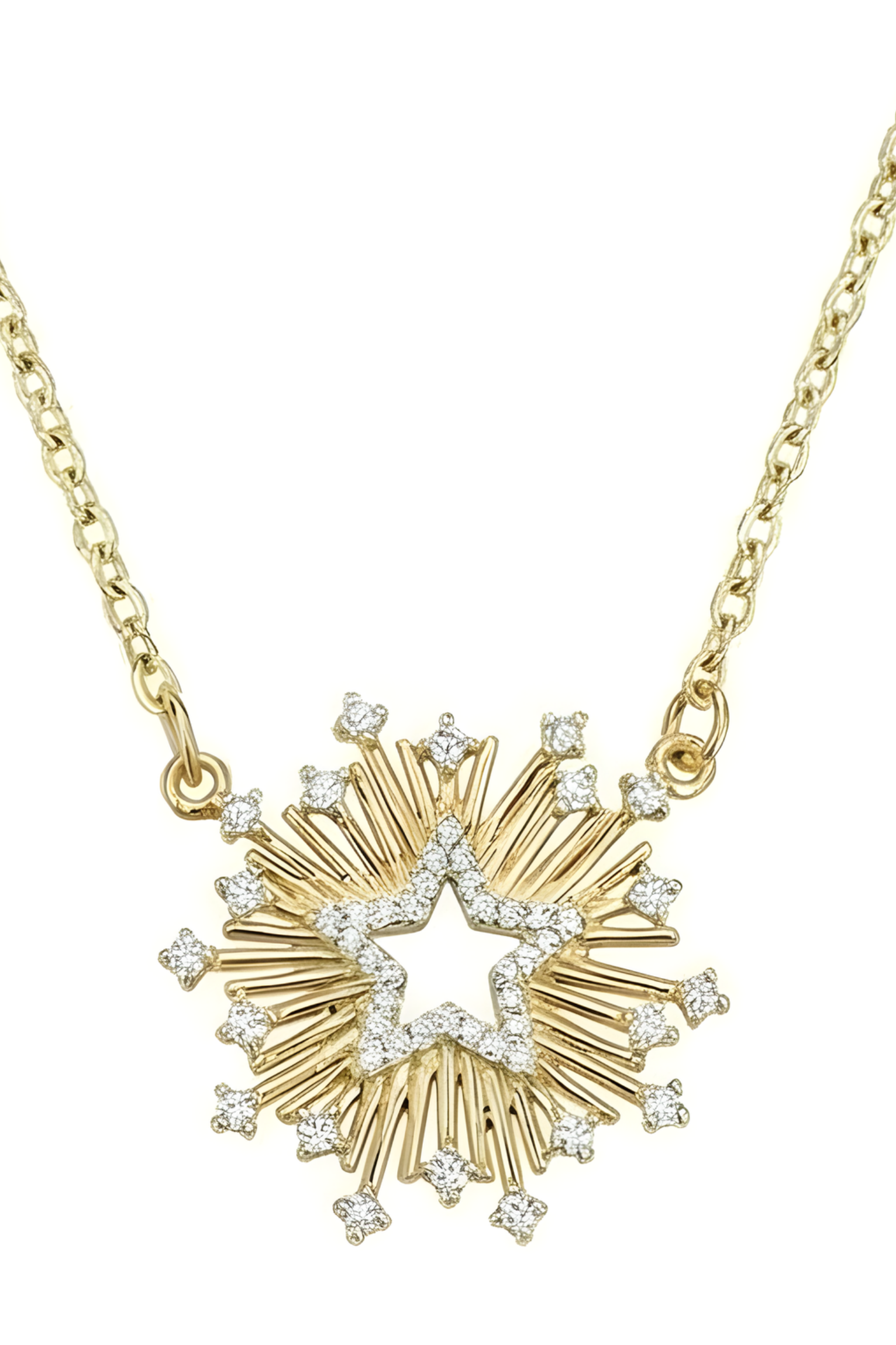 14K Altın Kaplama Zirkon Taşlı Starburst Yıldız Kolye 3