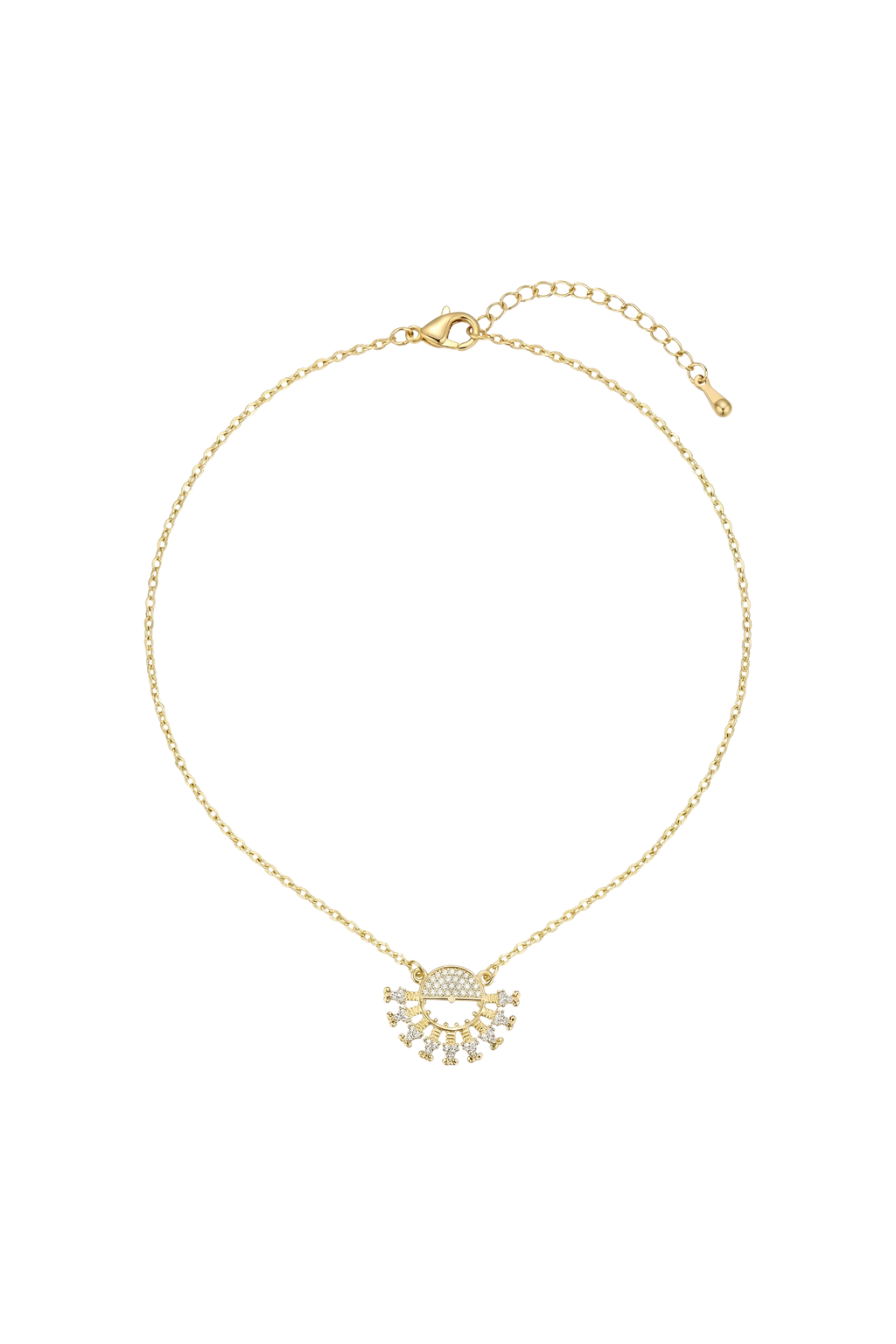 14K Altın Kaplama Zirkon Taşlı Yarım Güneş Kolye 1