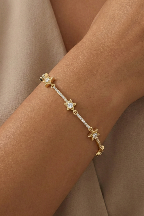 14K Altın Kaplama Zirkon Taşlı Yıldız Su Yolu Bileklik 2