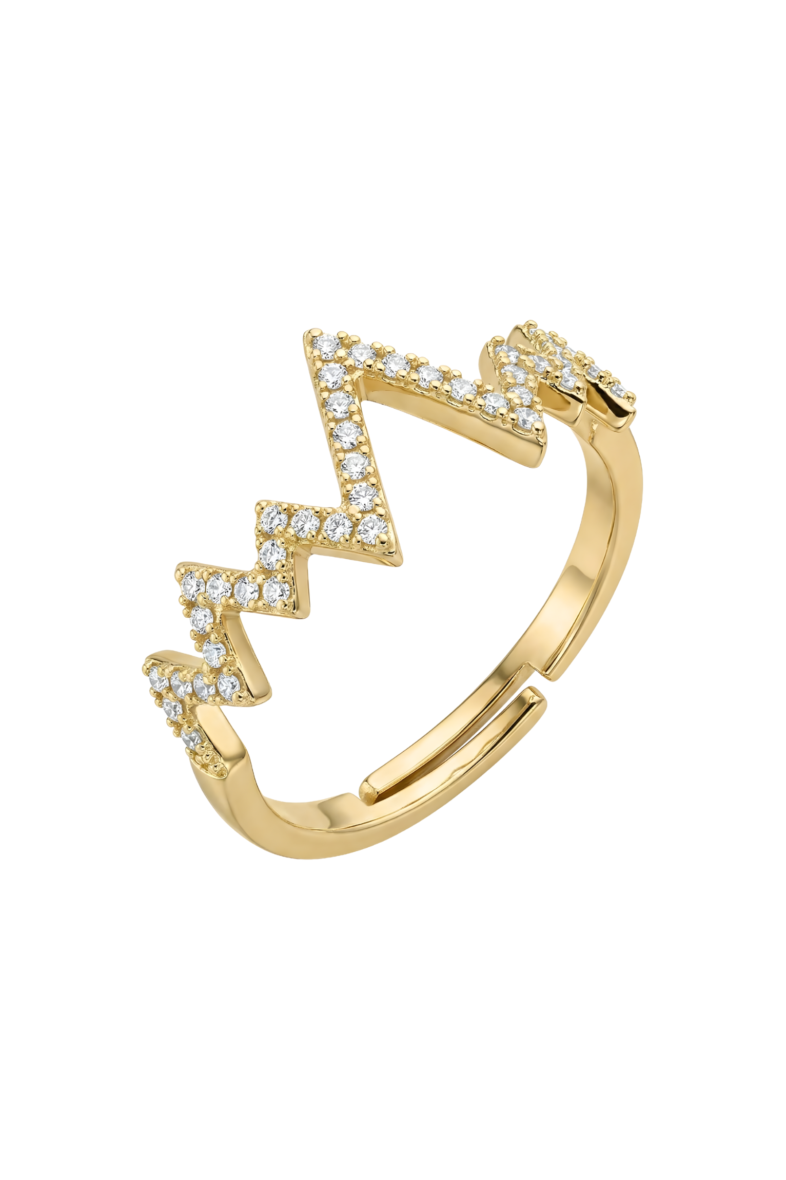 14K Altın Kaplama Zirkon Taşlı Zikzak (Chevron) Yüzük 1