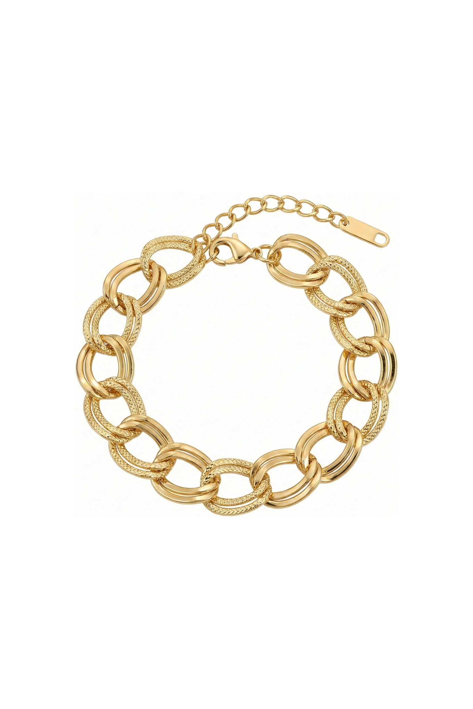 316L Çelik Gold Dokulu Çift Halka Zincir Bileklik 1