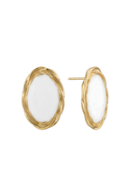 316L Çelik Gold Renk Burgu Çerçeveli Beyaz Oval Küpe 1