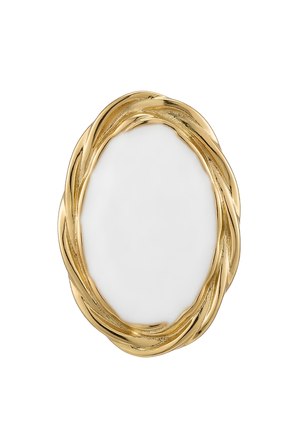 316L Çelik Gold Renk Burgu Çerçeveli Beyaz Oval Küpe 2