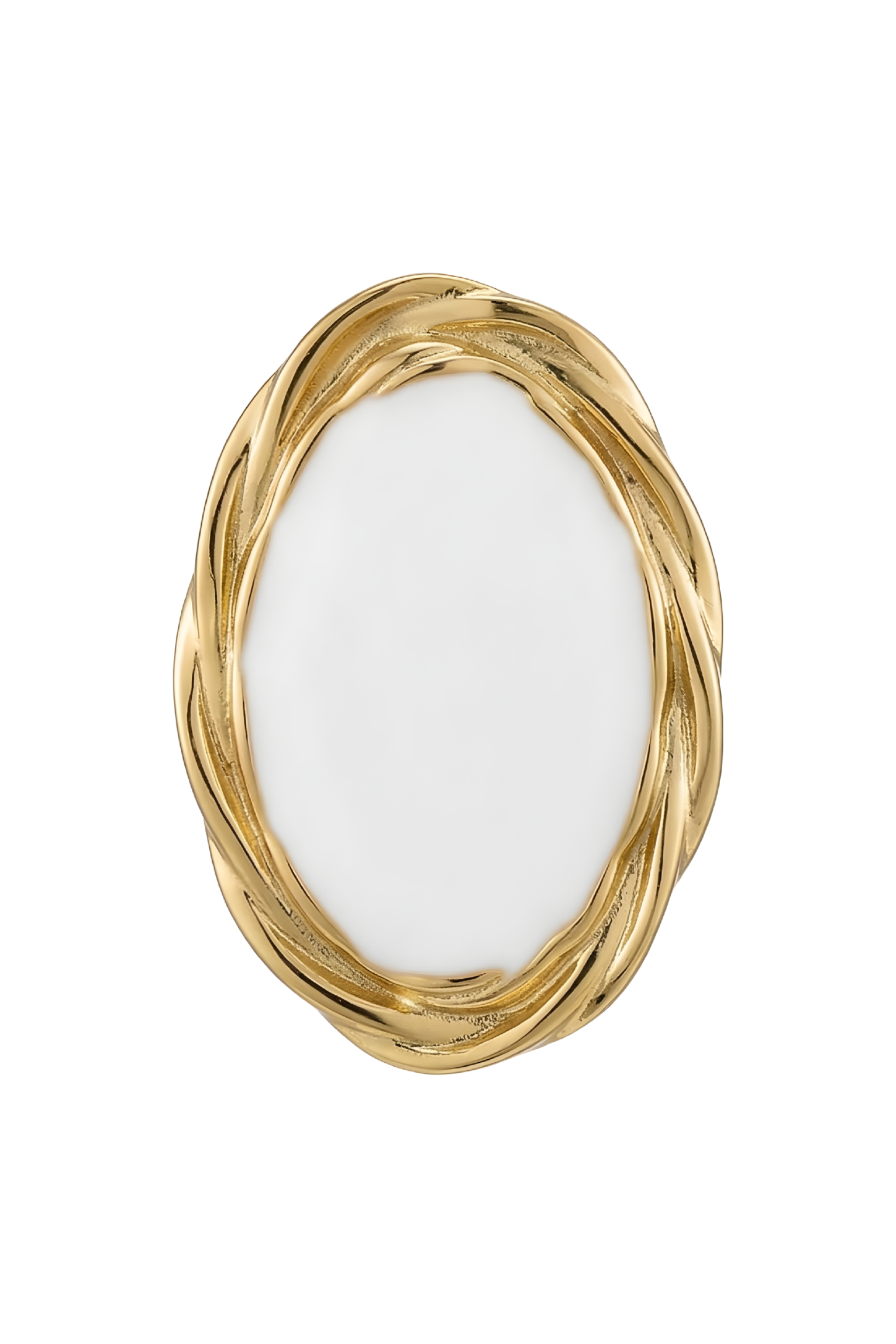 316L Çelik Gold Renk Burgu Çerçeveli Beyaz Oval Küpe 2