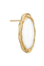 316L Çelik Gold Renk Burgu Çerçeveli Beyaz Oval Küpe 3