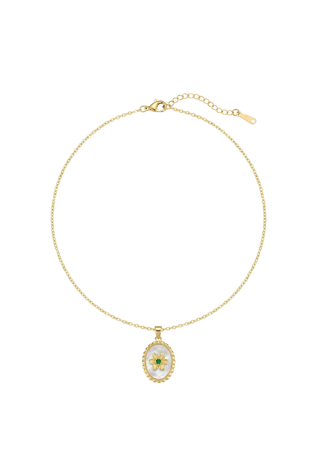 316L Çelik Gold Sedefli Çiçek Madalyon Kolye 1