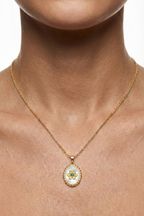 316L Çelik Gold Sedefli Çiçek Madalyon Kolye 2