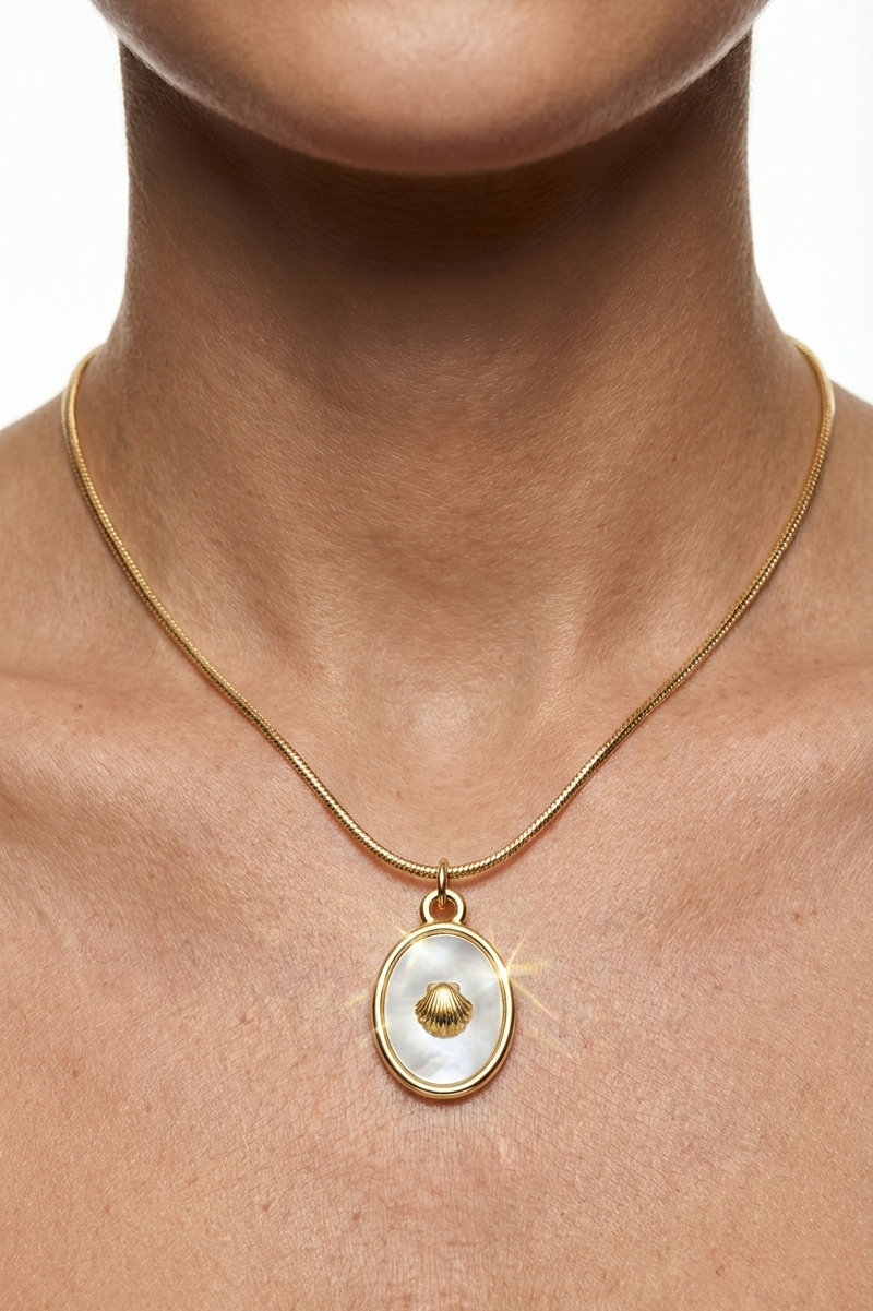 316L Çelik Gold Sedefli Deniz Kabuğu Kolye 2