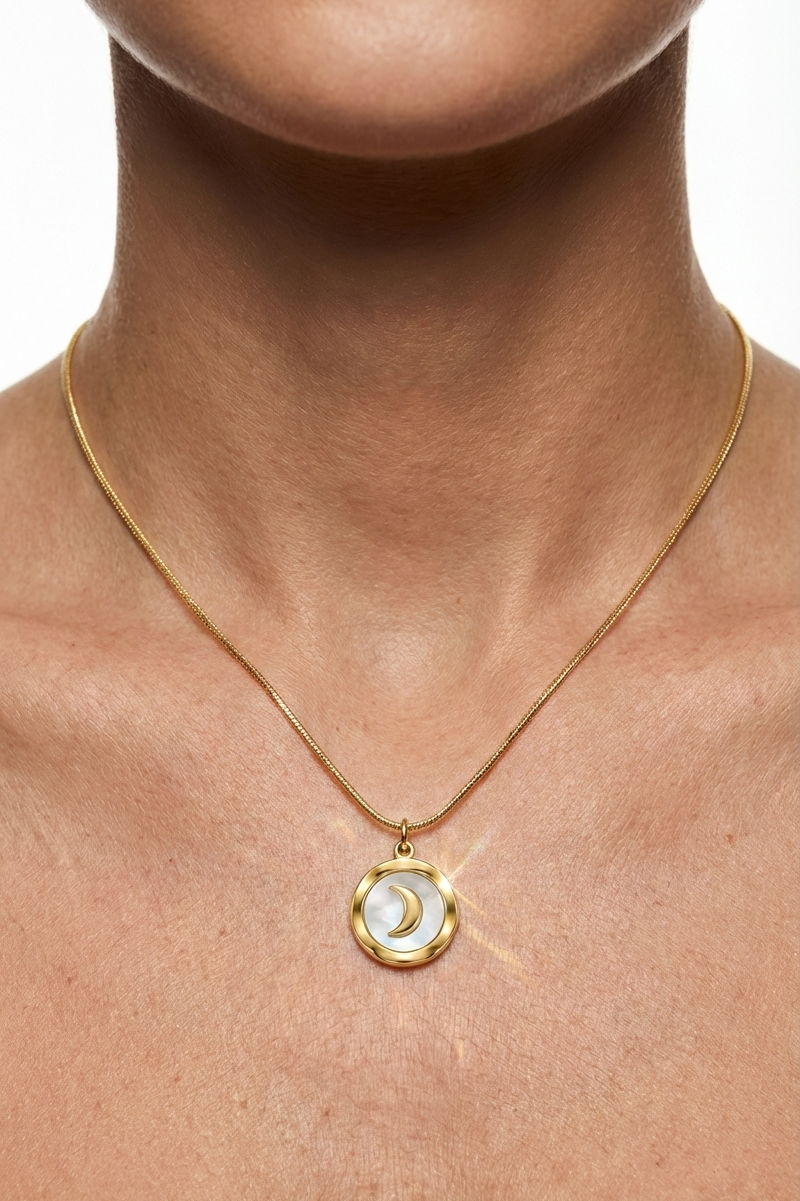 316L Çelik Gold Sedefli Hilal Kolye 2