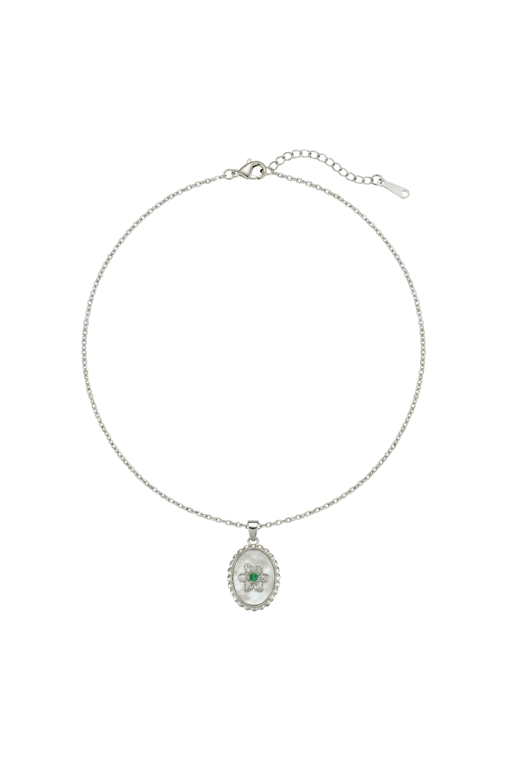 316L Çelik Gümüş Sedefli Çiçek Madalyon Kolye 1