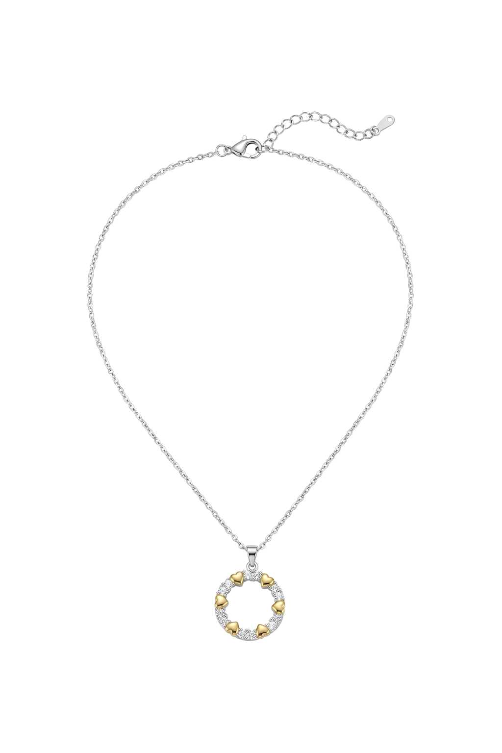 316L Çelik Gümüş Zincirli Gold Kalp Detaylı Halka Kolye 1