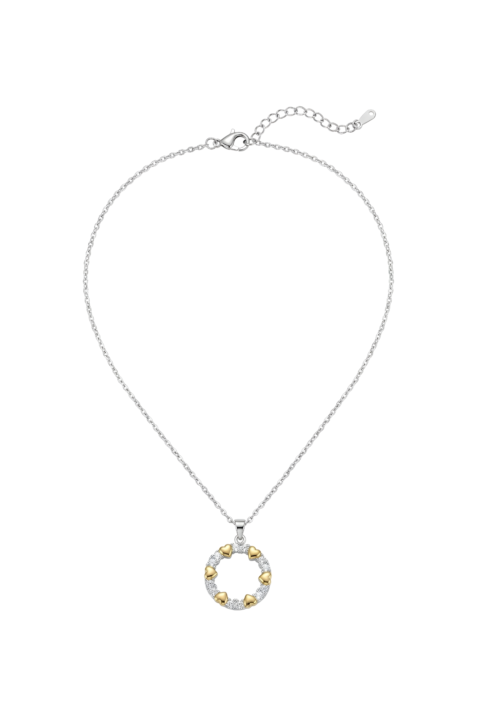 316L Çelik Gümüş Zincirli Gold Kalp Detaylı Halka Kolye 1