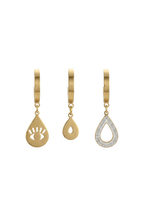 Çelik Gold Göz ve Damla Figürlü 3'lü Küpe Seti 1