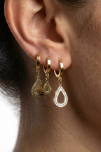 Çelik Gold Göz ve Damla Figürlü 3'lü Küpe Seti 2